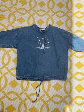 Christopher & Banks Denim Pullover in Faded Blue with Star Detail